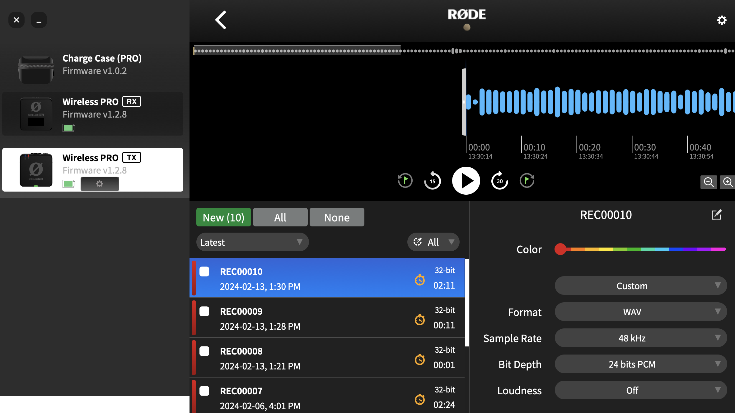 Rode Central App 2 Screen shot of the Rode central app.